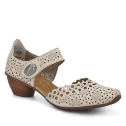 Leather Cuban-Heeled Mary Janes - Beige