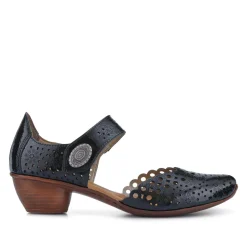Leather Cuban-Heeled Mary Janes - Black