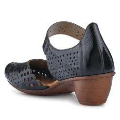 Leather Cuban-Heeled Mary Janes - Black