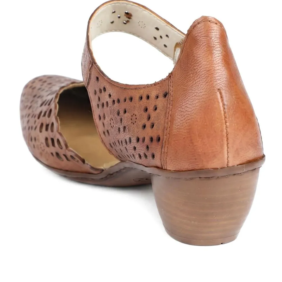 Leather Cuban-Heeled Mary Janes - Tan