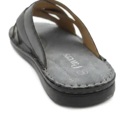 Leather Cushioned Slip On Sandals - Black