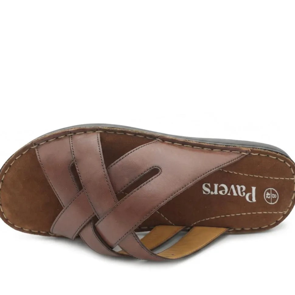 Leather Cushioned Slip On Sandals - Brown