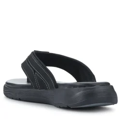 Leather Cushioned Toe Post Sandals - Black