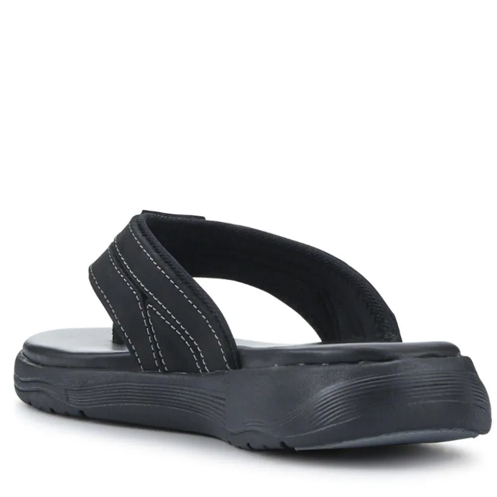 Leather Cushioned Toe Post Sandals - Black