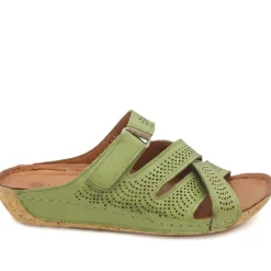 Leather Cut-Out Adjustable Strap Sandals - Green