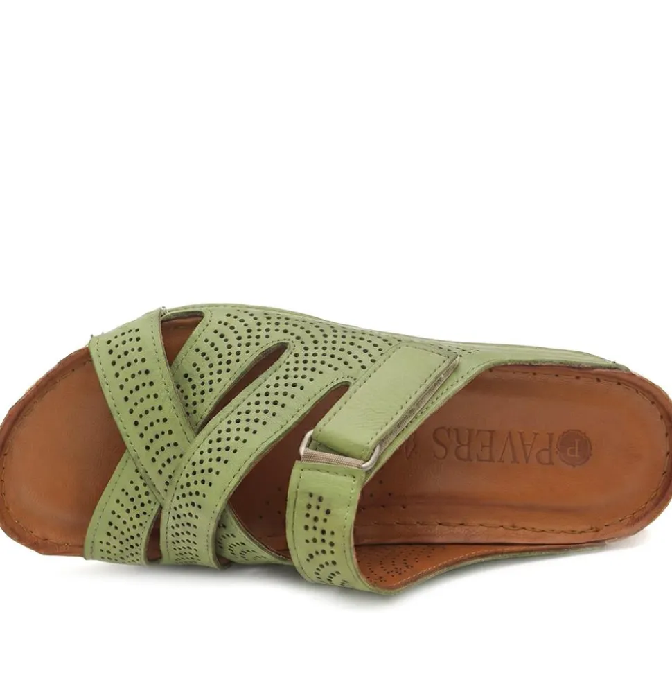 Leather Cut-Out Adjustable Strap Sandals - Green