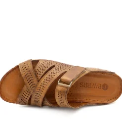 Leather Cut-Out Adjustable Strap Sandals - Tan