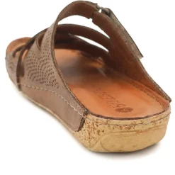 Leather Cut-Out Adjustable Strap Sandals - Tan