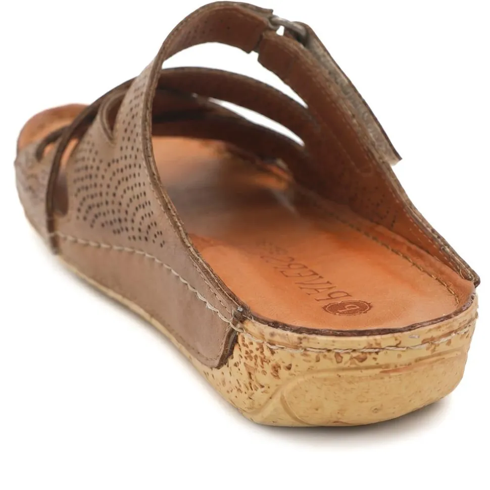 Leather Cut-Out Adjustable Strap Sandals - Tan