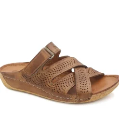 Leather Cut-Out Adjustable Strap Sandals - Tan