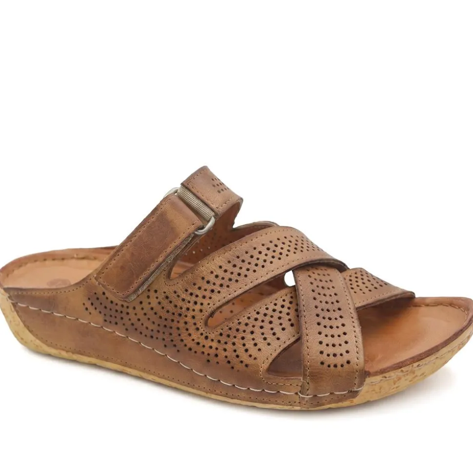 Leather Cut-Out Adjustable Strap Sandals - Tan