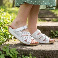 Leather Cut-Out Adjustable Strap Sandals - White
