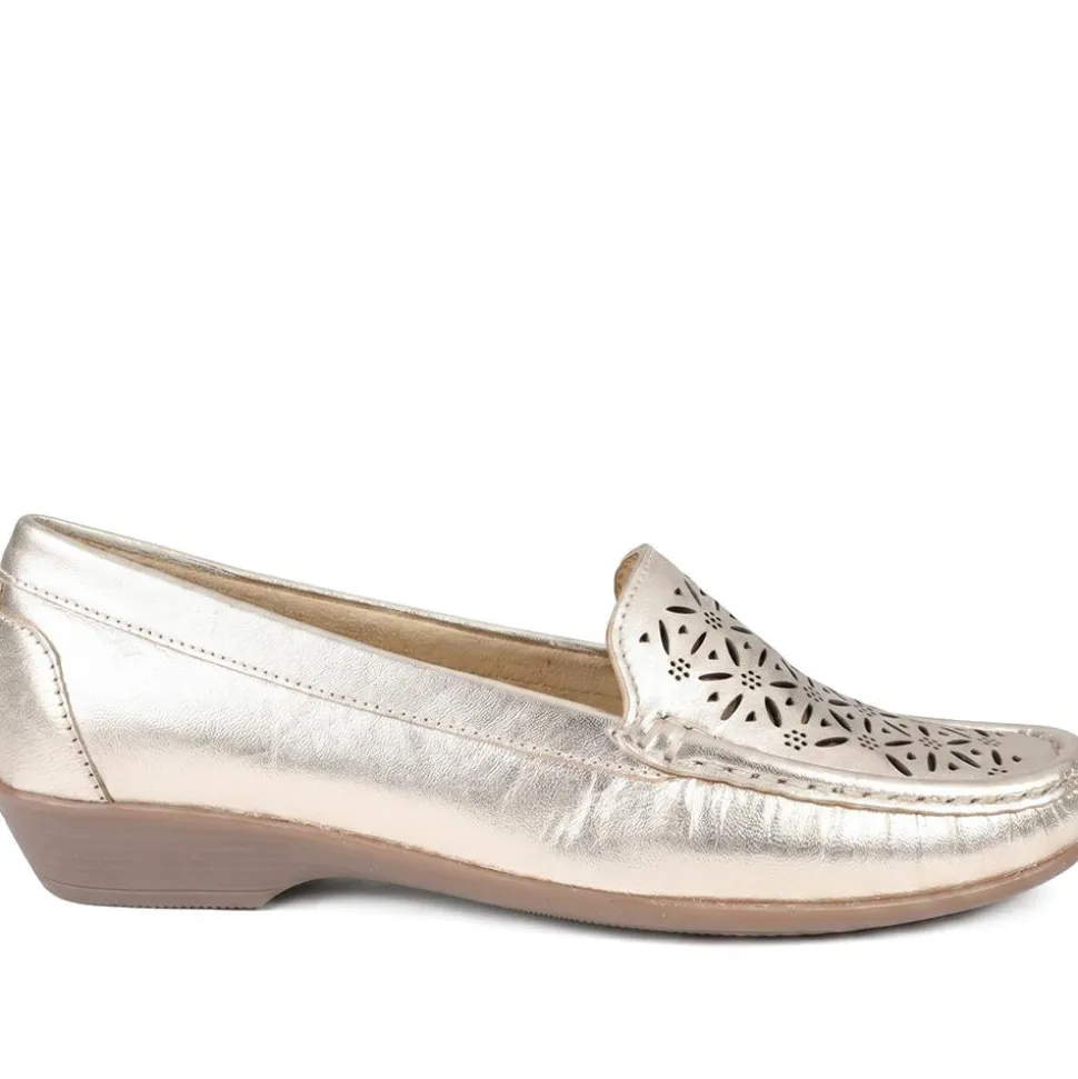 Leather Cut Out Detail Moccasin - Soft Gold