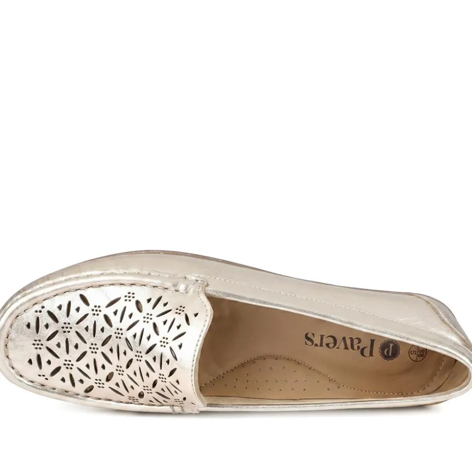 Leather Cut Out Detail Moccasin - Soft Gold