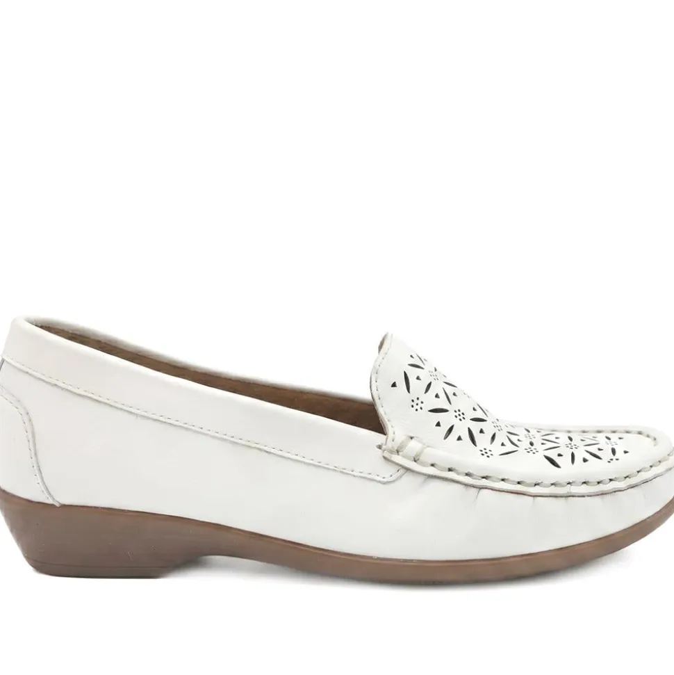 Leather Cut Out Detail Moccasin - White