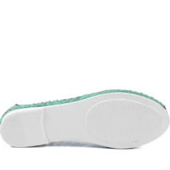 Leather Cut Out Peep Toe Flats - Green