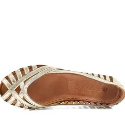 Leather Cut Out Peep Toe Flats - Metallic