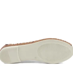 Leather Cut Out Peep Toe Flats - Tan