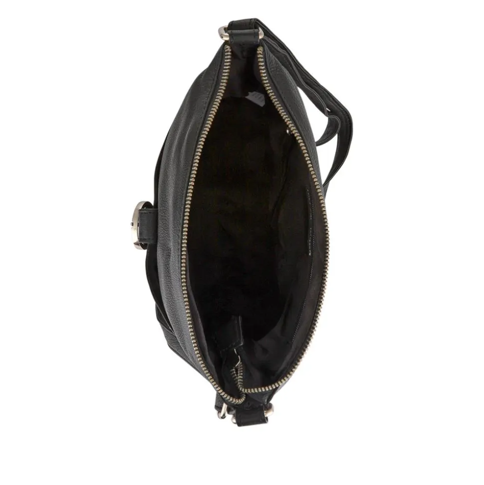 Leather Daily Zip-Close Crossbody Bag - Black