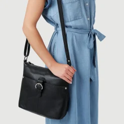 Leather Daily Zip-Close Crossbody Bag - Black