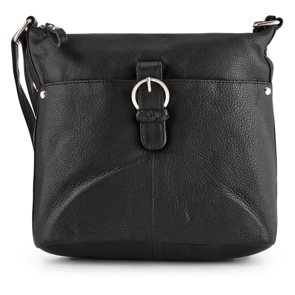 Leather Daily Zip-Close Crossbody Bag - Black