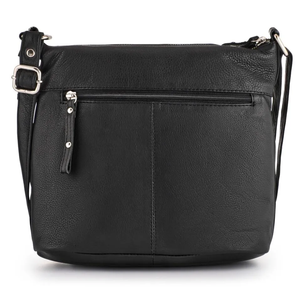 Leather Daily Zip-Close Crossbody Bag - Black