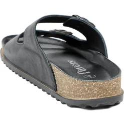 Leather Dual Buckle Fastening Sandals - Black Leather