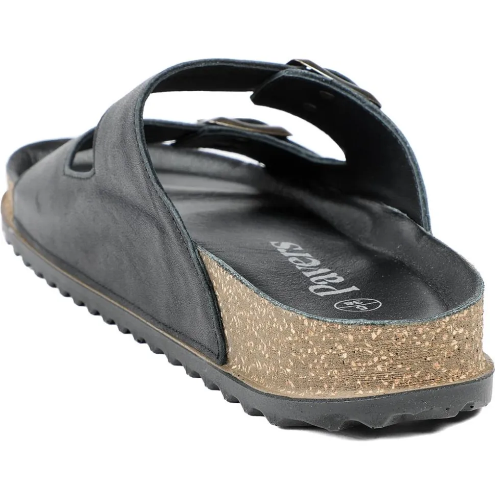 Leather Dual Buckle Fastening Sandals - Black Leather