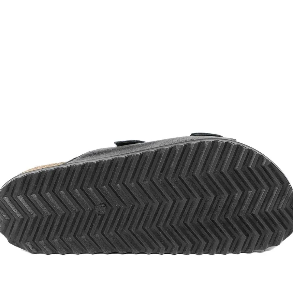Leather Dual Buckle Fastening Sandals - Black Leather