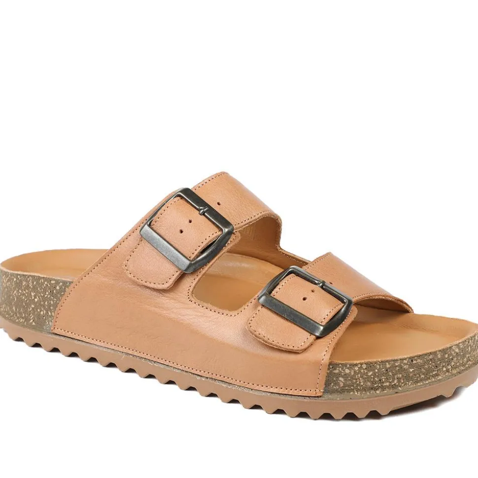 Leather Dual Buckle Fastening Sandals - Tan Leather