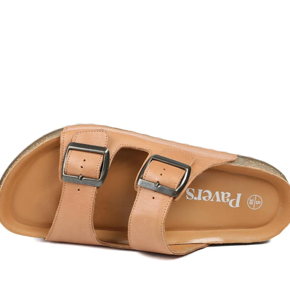 Leather Dual Buckle Fastening Sandals - Tan Leather