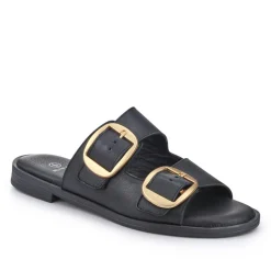 Leather Dual-Fastening Mules - Black