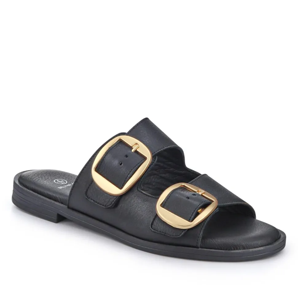 Leather Dual-Fastening Mules - Black