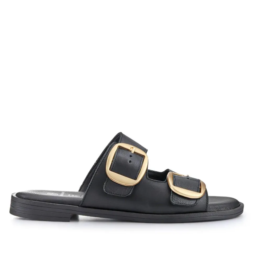 Leather Dual-Fastening Mules - Black