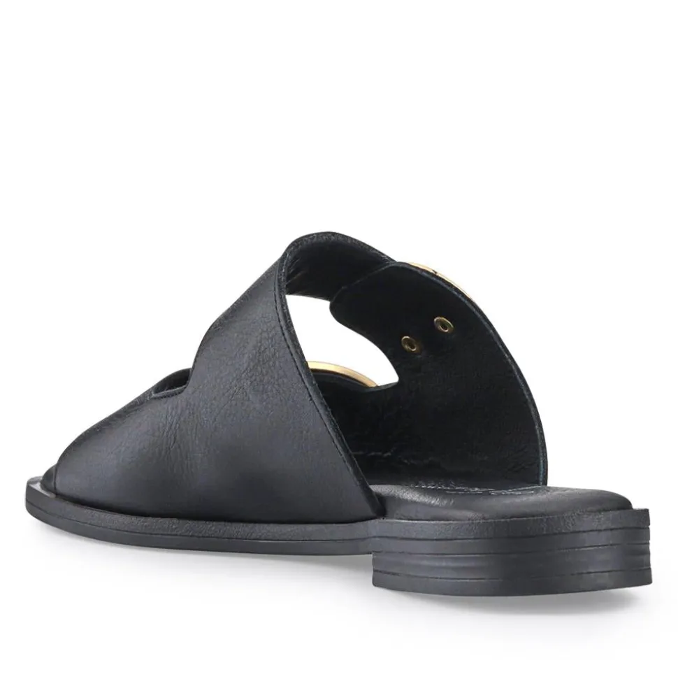 Leather Dual-Fastening Mules - Black