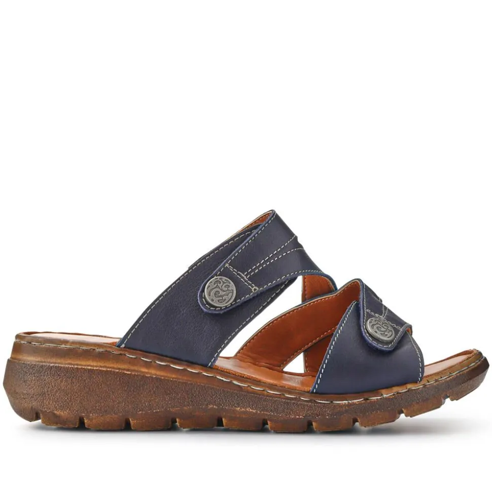 Leather Dual-Fastening Sandals - Navy
