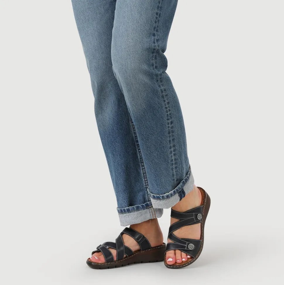 Leather Dual-Fastening Sandals - Navy
