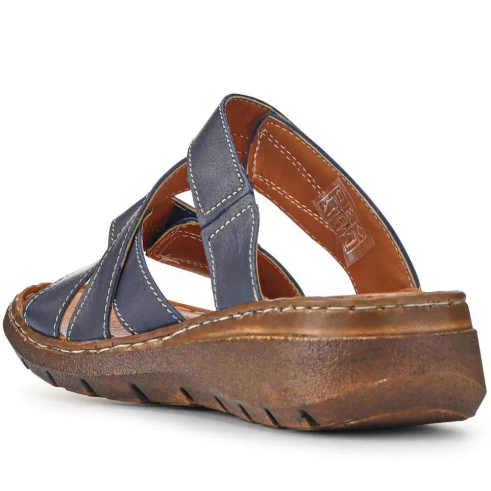 Leather Dual-Fastening Sandals - Navy