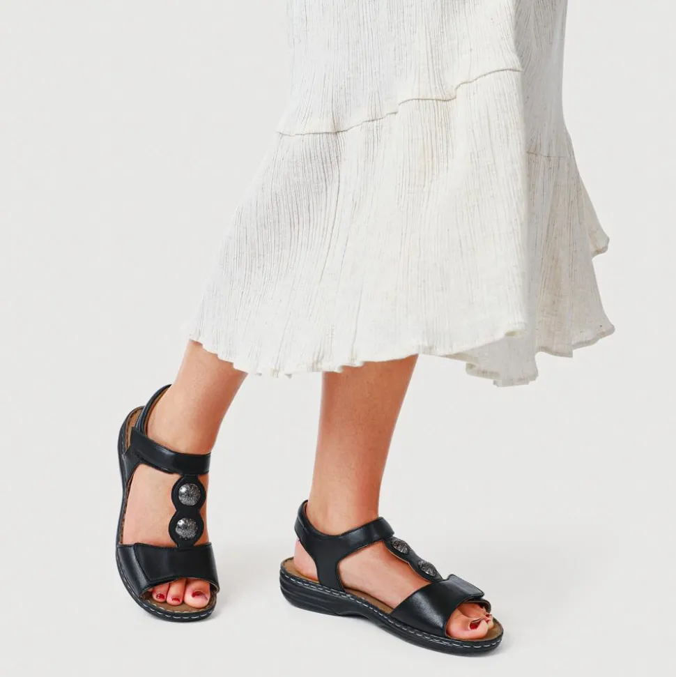 Leather Dual-Touch-Fastening Sandals - Black
