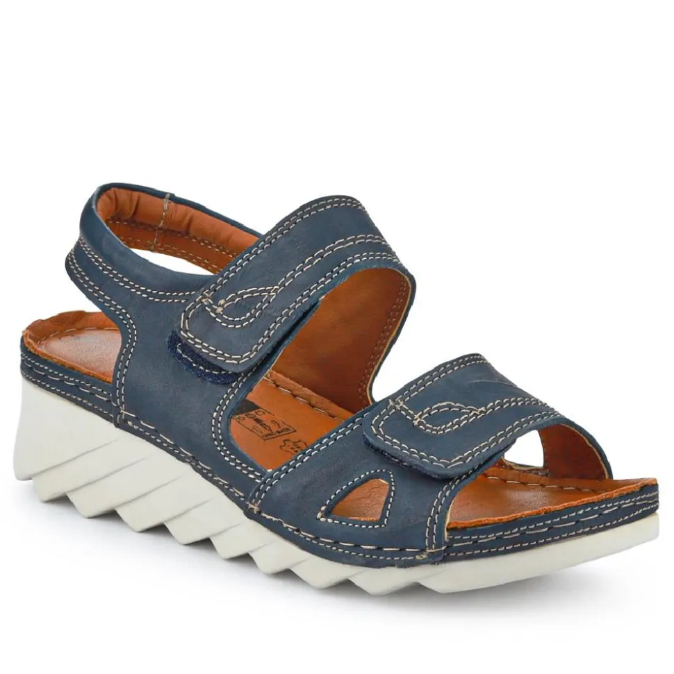 Leather Dual Touch-Fasten Sandals - Navy