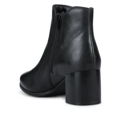 Leather Elasticated Heeled Ankle Boots - Black