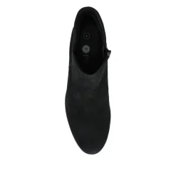 Leather Elasticated Heeled Ankle Boots - Black Suede