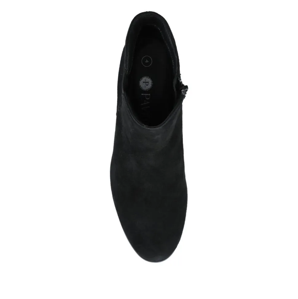 Leather Elasticated Heeled Ankle Boots - Black Suede