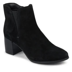 Leather Elasticated Heeled Ankle Boots - Black Suede