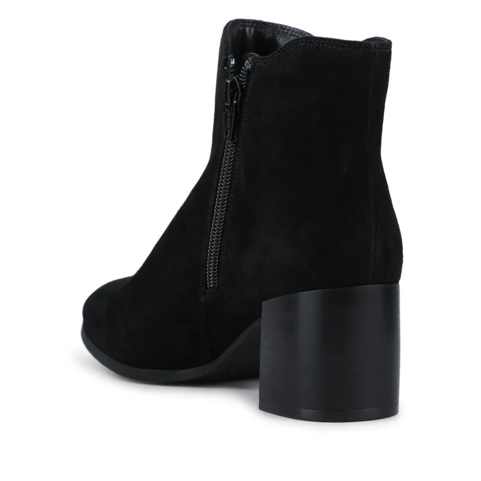 Leather Elasticated Heeled Ankle Boots - Black Suede