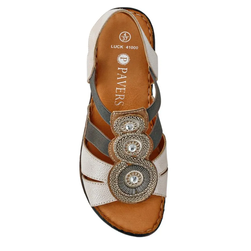 Leather Elasticated Sandals - Pewter