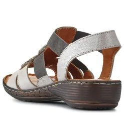 Leather Elasticated Sandals - Pewter