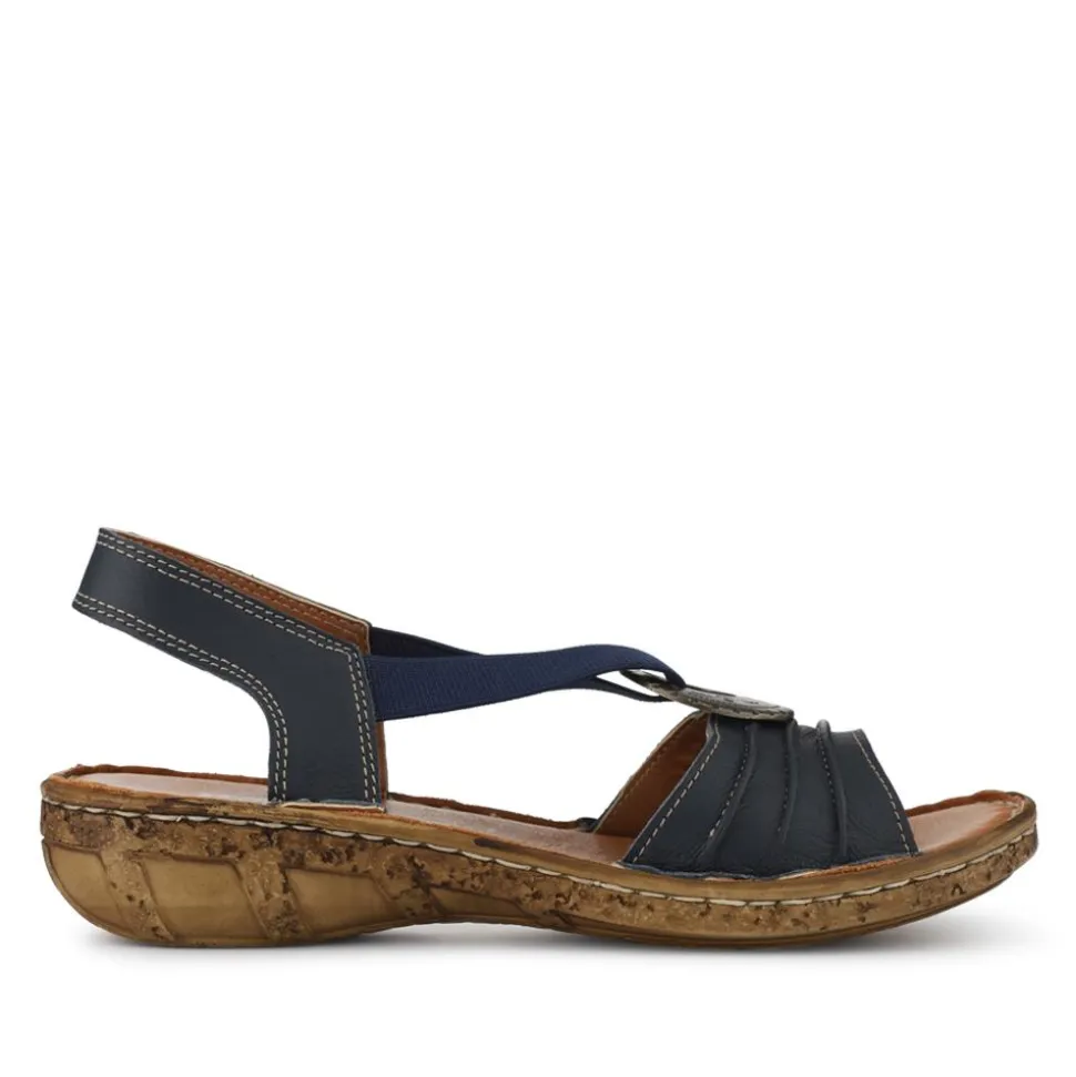 Leather Elastic-Fit Sandals - Navy