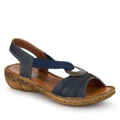 Leather Elastic-Fit Sandals - Navy