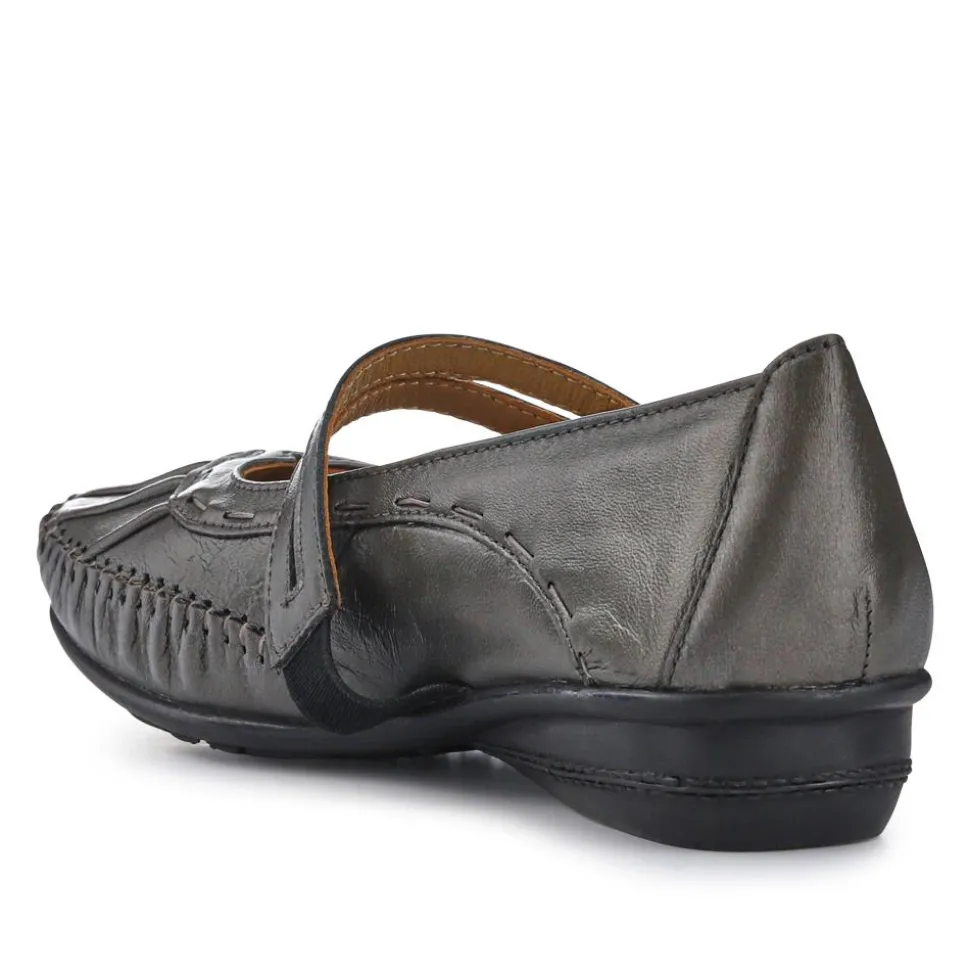 Leather Extra-Cushioned Mary Janes - Pewter